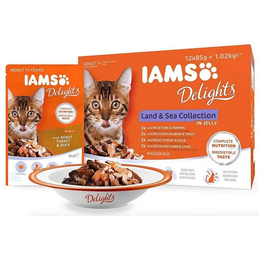 IAMS Delights Multipack "Terre & Mer" En Gelée Chat 12 X 85 Grs 3 IAMS Delights Multipack "Terre & Mer" En Gelée Chat 12 X 85 Grs